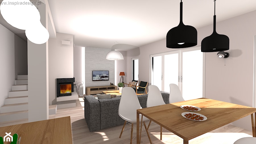 Dom jednorodzinny Będzin - Duża szara jadalnia w salonie, styl skandynawski - zdjęcie od Inspira Design