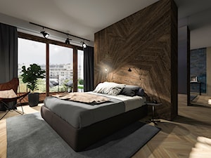 sypialnia z drewnianym zagłowiem - zdjęcie od NOWA-FORMA PRACOWNIA ARCHITEKTURY WNĘTRZ I OGRODÓW