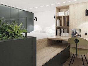 Apartament MiniMaxy. - Średnie z zabudowanym biurkiem białe szare biuro - zdjęcie od TIKA DESIGN