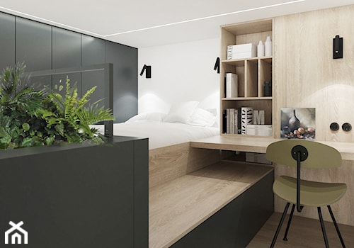 Apartament MiniMaxy. - Średnie z zabudowanym biurkiem białe szare biuro - zdjęcie od TIKA DESIGN