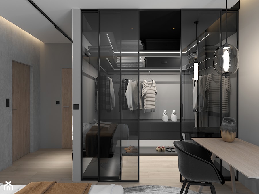 DOM WH, BIELSKO-BIAŁA - Duża szara z biurkiem sypialnia z garderobą, styl minimalistyczny - zdjęcie od TIKA DESIGN