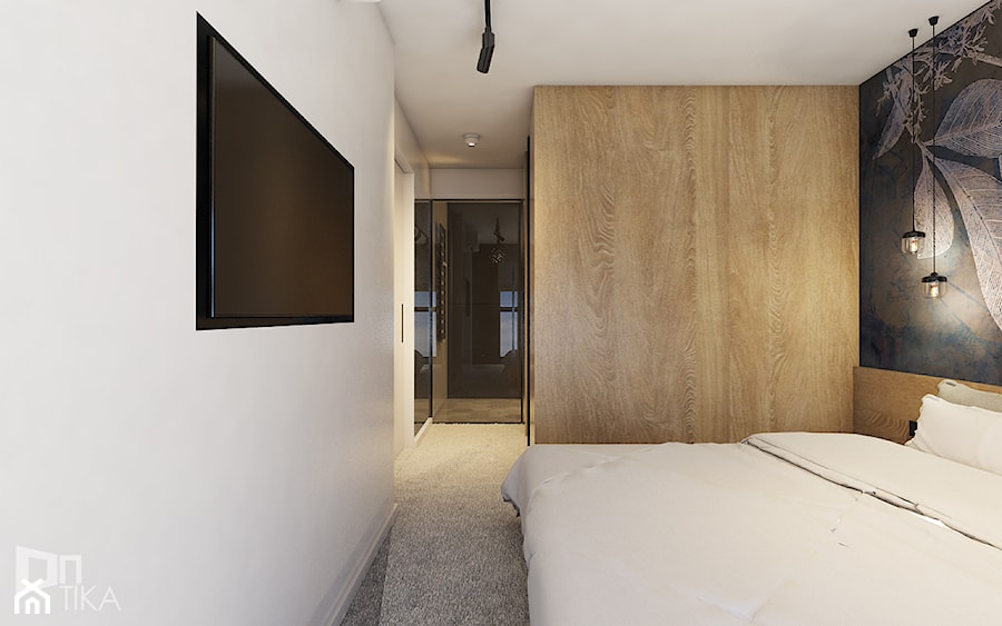 Mieszkanie w Katowicach, 90 m2 - Mała biała sypialnia z łazienką, styl nowoczesny - zdjęcie od TIKA DESIGN