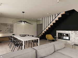 Projekt wnętrza domu jednorodzinnego w Chrzanowie, 180 m2 - Średnia biała czarna jadalnia w salonie, styl minimalistyczny - zdjęcie od TIKA DESIGN