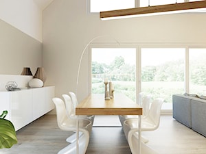 Dom w Suchej Beskidzkiej. - Duża beżowa jadalnia w salonie, styl minimalistyczny - zdjęcie od TIKA DESIGN