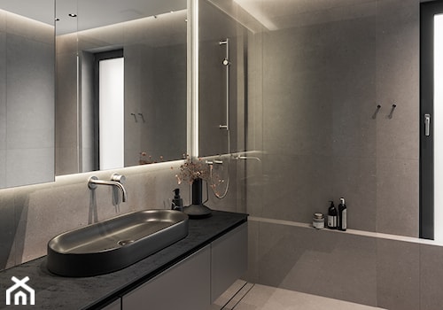 MIESZKANIE EJ, BIELSKO-BIAŁA - Średnia z lustrem z punktowym oświetleniem łazienka z oknem, styl minimalistyczny - zdjęcie od TIKA DESIGN