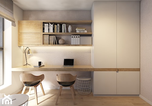 Mieszkanie w Katowicach, 90 m2 - Małe w osobnym pomieszczeniu z zabudowanym biurkiem białe biuro, styl nowoczesny - zdjęcie od TIKA DESIGN