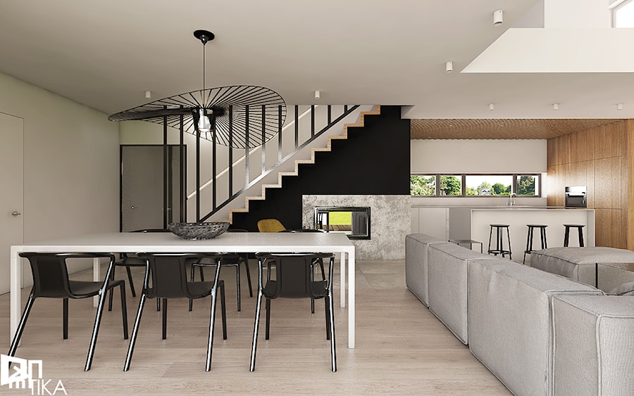 Projekt wnętrza domu jednorodzinnego w Chrzanowie, 180 m2 - Średnia biała jadalnia w salonie, styl minimalistyczny - zdjęcie od TIKA DESIGN