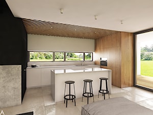 Projekt wnętrza domu jednorodzinnego w Chrzanowie, 180 m2 - Duża otwarta z salonem biała szara z zabudowaną lodówką kuchnia w kształcie litery l z wyspą lub półwyspem, styl minimalistyczny - zdjęcie od TIKA DESIGN