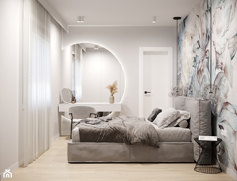 Jasna przytulna sypialnia z tapetą z motywem kwiatów - zdjęcie od Smart Design