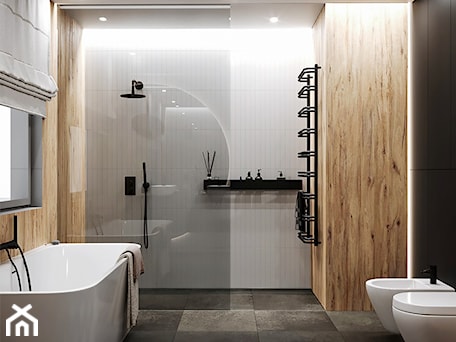 Aranżacje wnętrz - Łazienka: Nowoczesna łazienka w drewnie bieli i szarości - Smart Design. Przeglądaj, dodawaj i zapisuj najlepsze zdjęcia, pomysły i inspiracje designerskie. W bazie mamy już prawie milion fotografii!