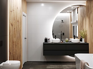 Nowoczesna łazienka w drewnie bieli i szarości - zdjęcie od Smart Design