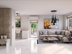 Apartament wraz z kuchnią w stylu Skandi - Salon, styl nowoczesny - zdjęcie od Creo Wizualizacje 3d