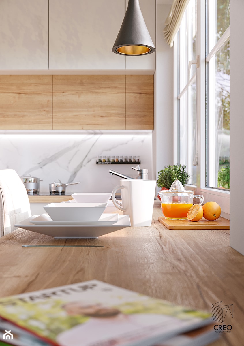 Apartament wraz z kuchnią w stylu Skandi - Kuchnia, styl nowoczesny - zdjęcie od Creo Wizualizacje 3d