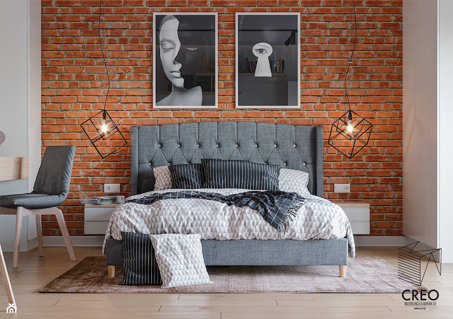 Sypialnia w stylu industrialnym - zdjęcie od Creo Wizualizacje 3d - Homebook