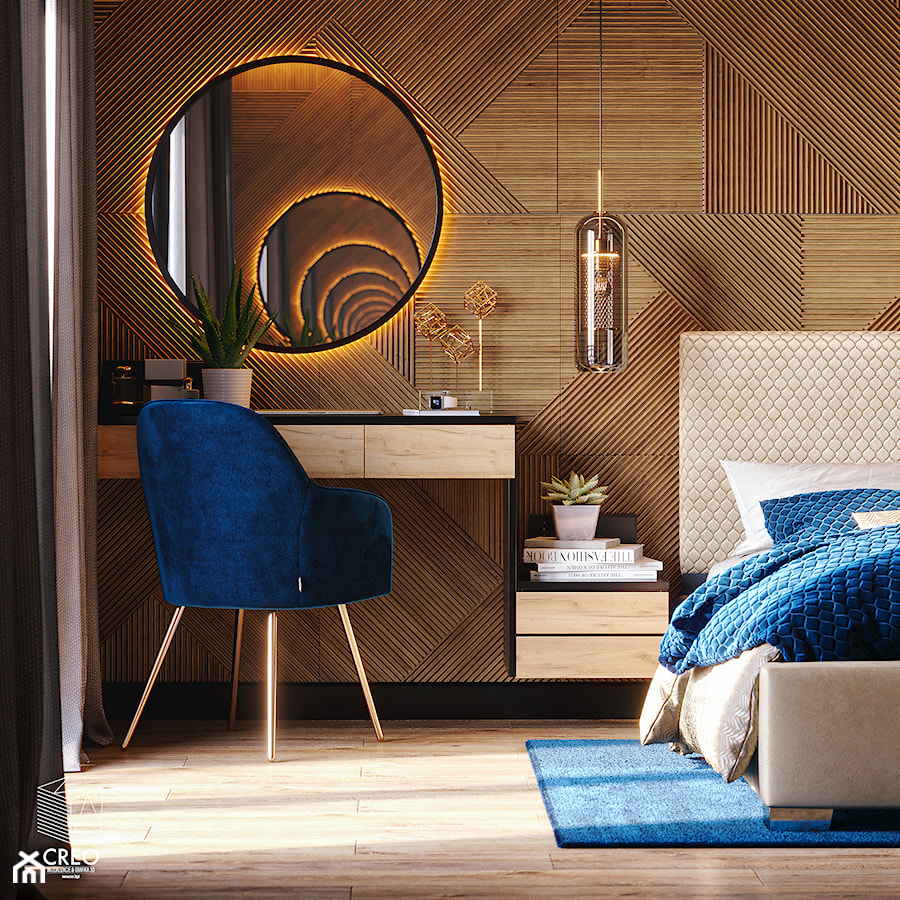 Sypialnia nowoczesna w ciepłym wydaniu - zdjęcie od Creo Wizualizacje 3d