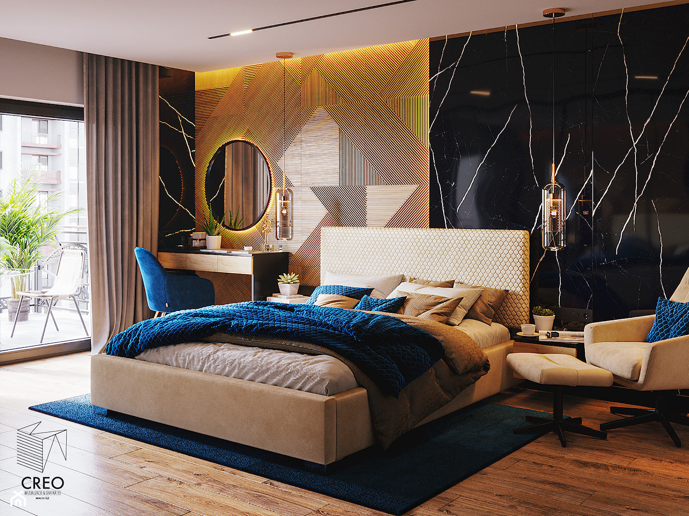 Sypialnia nowoczesna w ciepłym wydaniu - zdjęcie od Creo Wizualizacje 3d - Homebook