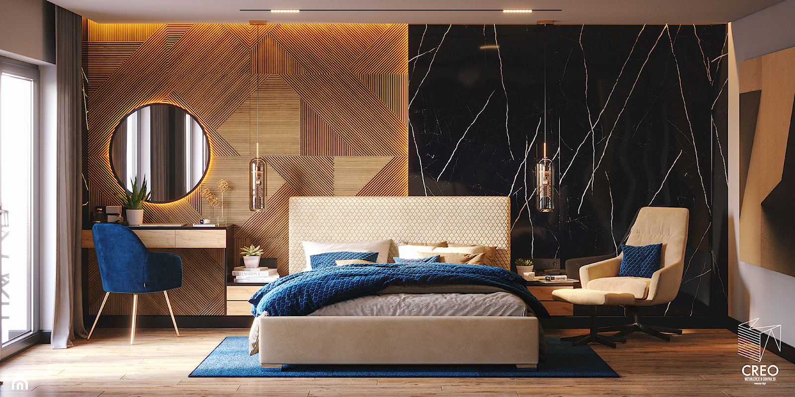 Sypialnia nowoczesna w ciepłym wydaniu - zdjęcie od Creo Wizualizacje 3d - Homebook