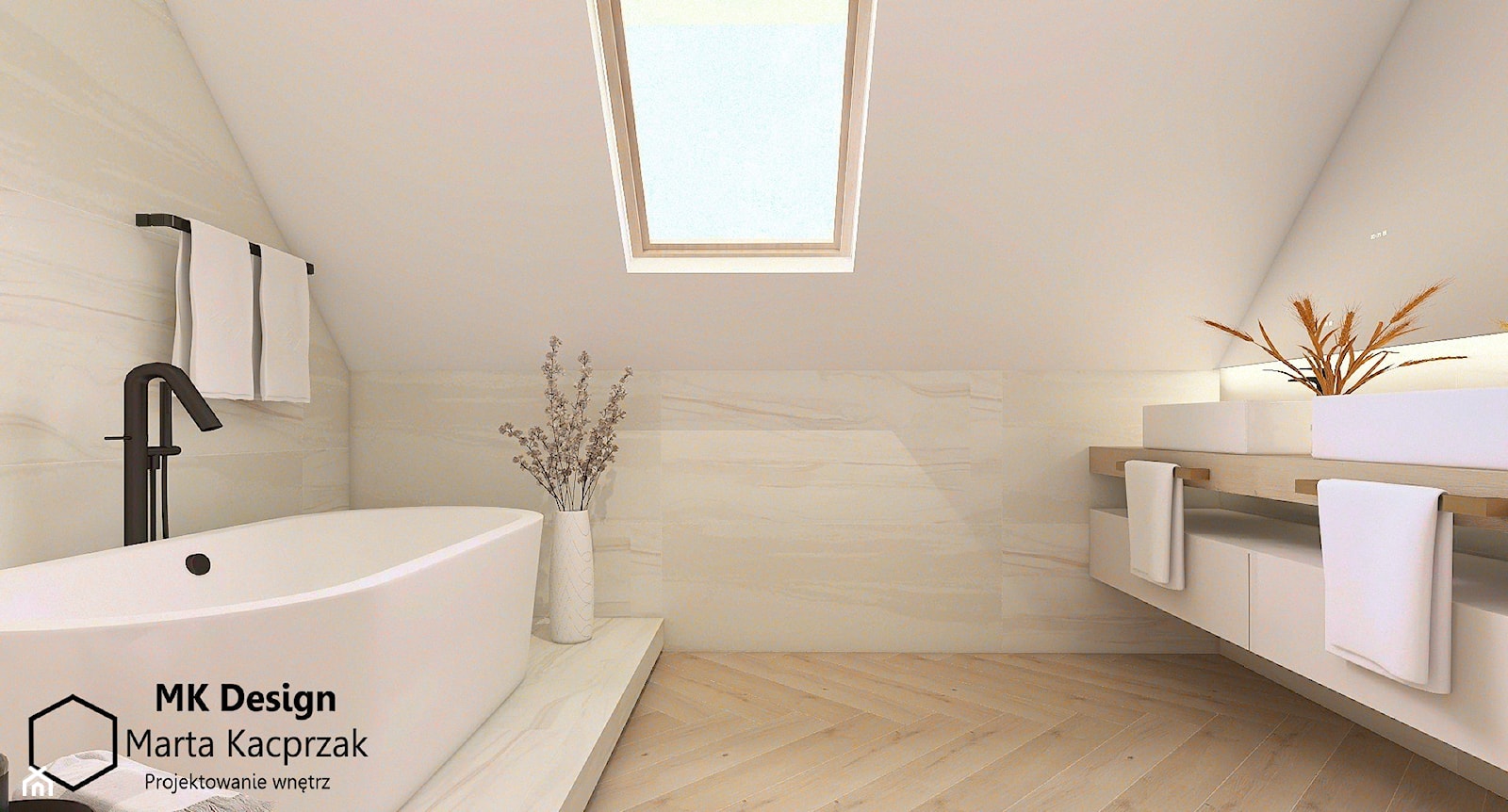 Jasna nowoczesna łazienka na poddaszu w stylu SPA - zdjęcie od MK Design Marta Kacprzak - Homebook