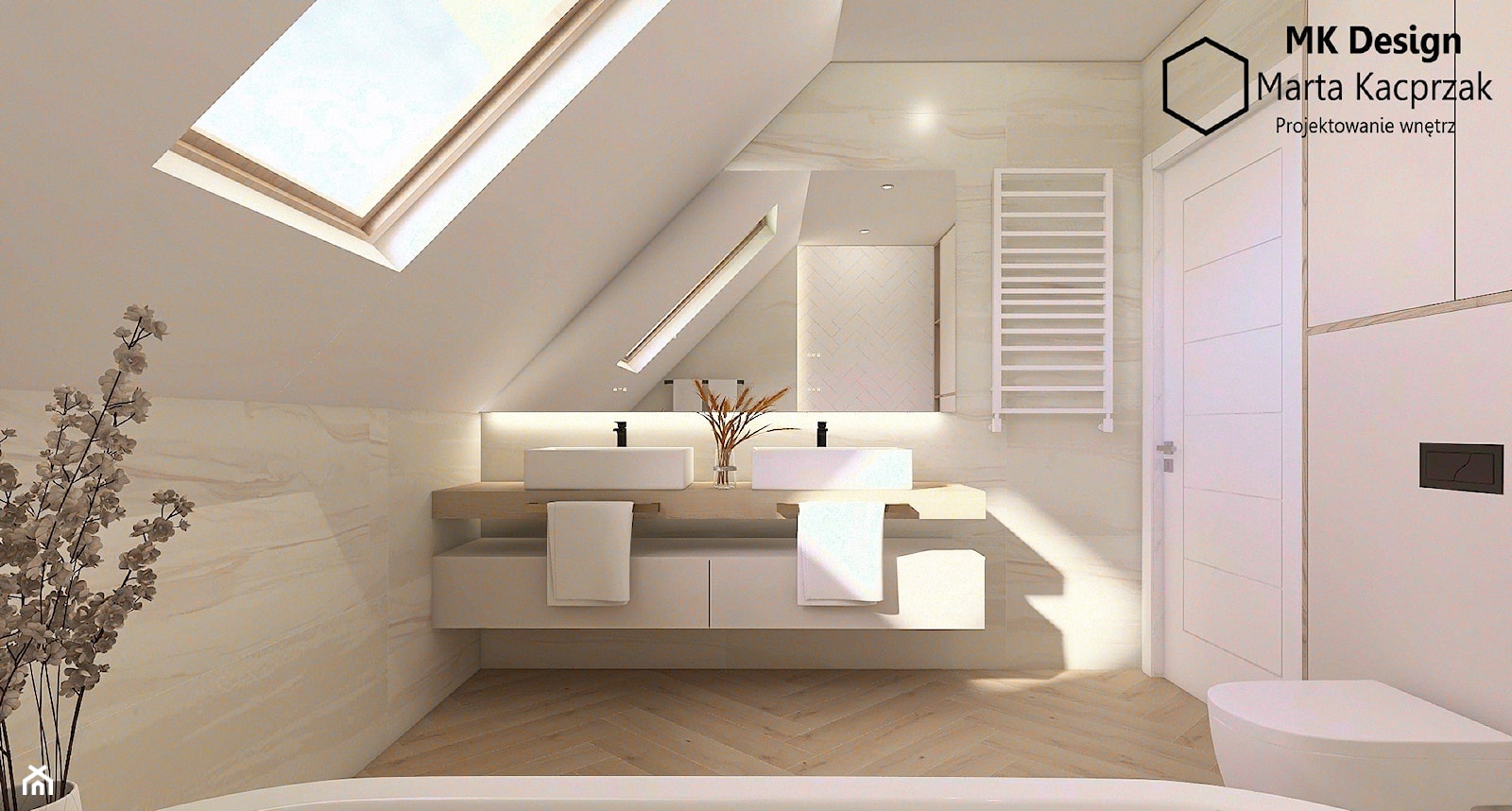 Jasna nowoczesna łazienka na poddaszu w stylu SPA - zdjęcie od MK Design Marta Kacprzak - Homebook