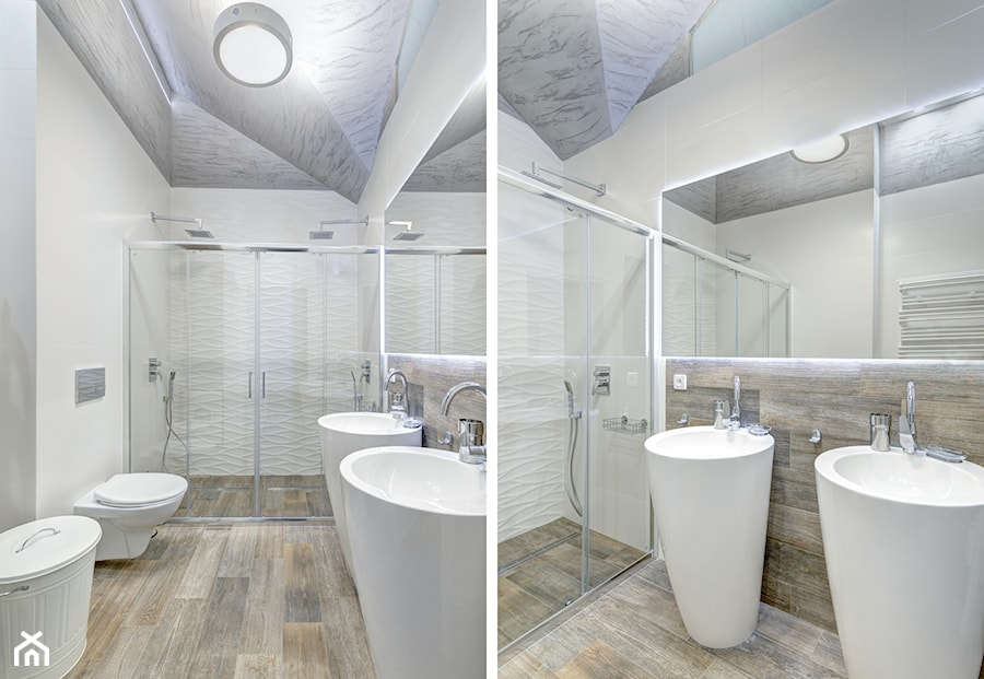Średnia bez okna z lustrem z dwoma umywalkami łazienka - zdjęcie od MediaZoom :: fotografia wnętrz i architektury