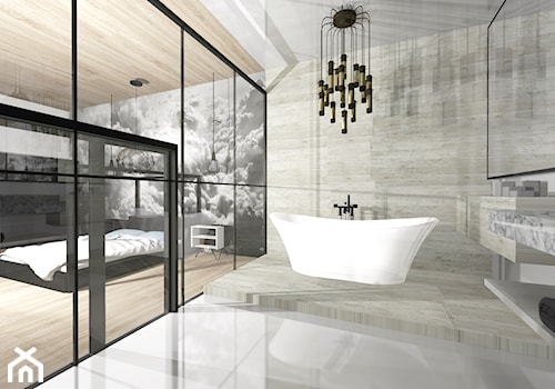 Łazienka w apartamencie - Średnia bez okna z lustrem z marmurową podłogą łazienka, styl nowoczesny - zdjęcie od Studio94