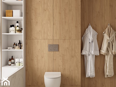 Aranżacje wnętrz - Łazienka: Projekt łazienki z drewnianymi elementami - SenkoArt Design. Przeglądaj, dodawaj i zapisuj najlepsze zdjęcia, pomysły i inspiracje designerskie. W bazie mamy już prawie milion fotografii!