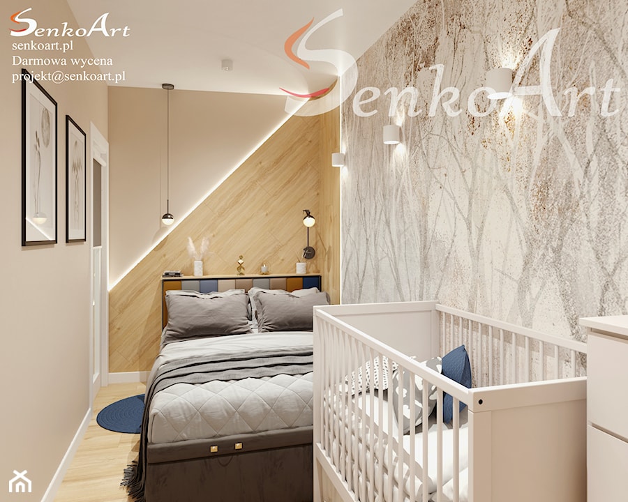 Sypialnia małżeńska z łóżkiem dla dziecka - zdjęcie od SenkoArt Design