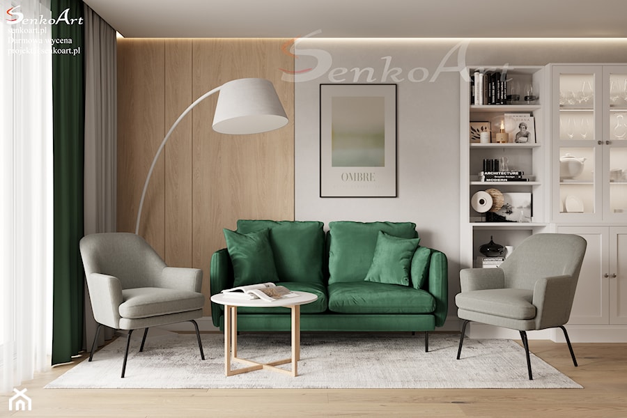 Aranżacja Salonu z zieloną sofą - zdjęcie od SenkoArt Design