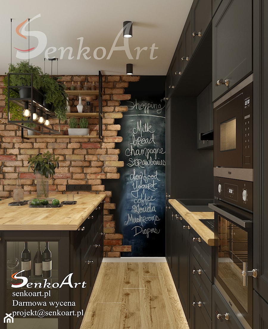 Czarna kuchnia z cegiełką - zdjęcie od SenkoArt Design