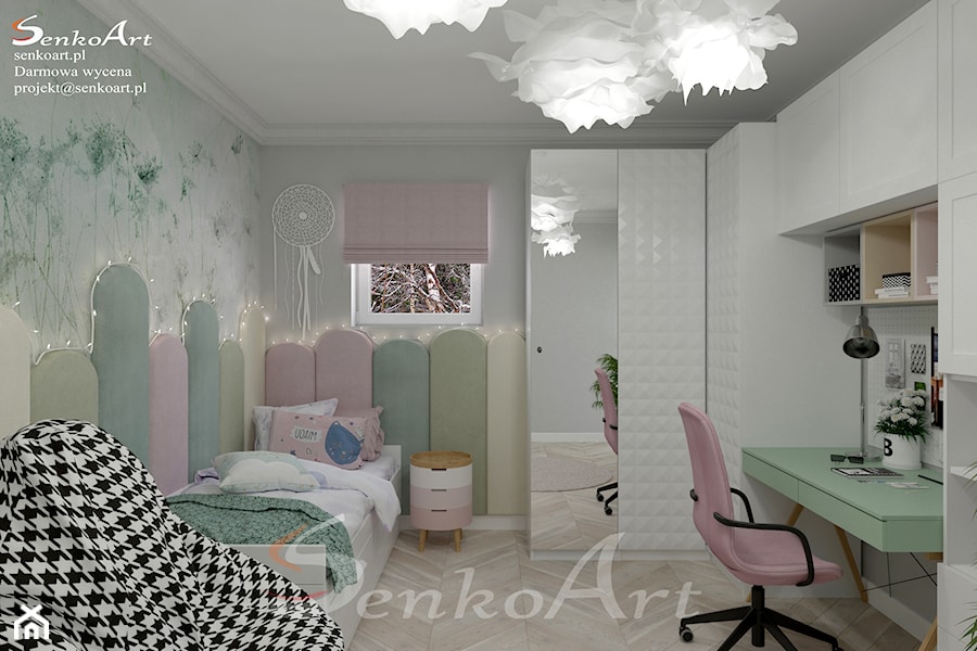 Projekt pokoju dla dziewczynki w pastelowych kolorach - zdjęcie od Senkoart Design