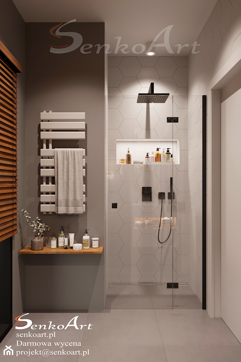 Aranżacja łazienki z wykorzystaniem elementów drewna - zdjęcie od SenkoArt Design