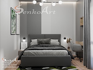 Projekt sypialni z biurkiem do pracy w nowoczesnym stylu - zdjęcie od Senkoart Design