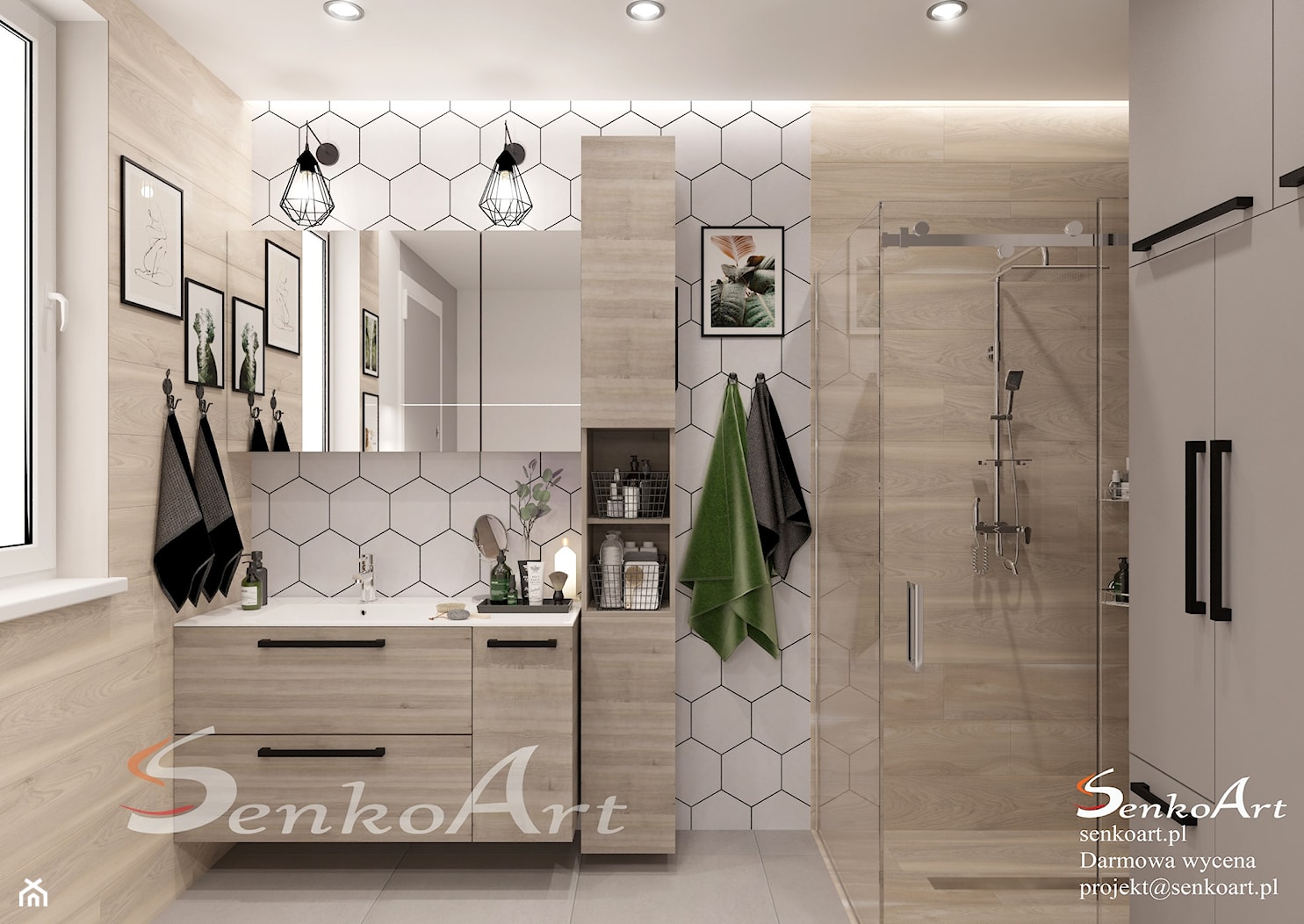 Łazienka z prysznicem i płytkami heksagonalnymi - zdjęcie od SenkoArt Design - Homebook