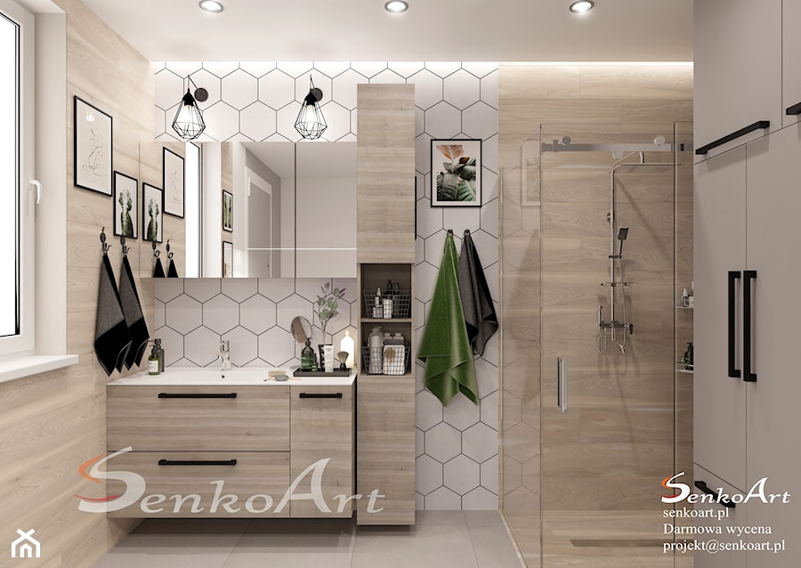 Łazienka z prysznicem i płytkami heksagonalnymi - zdjęcie od SenkoArt Design