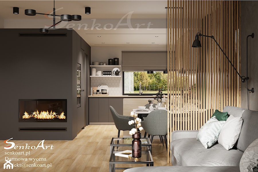 Projekt salonu nowoczesnego w domu jednorodzinnym - zdjęcie od SenkoArt Design
