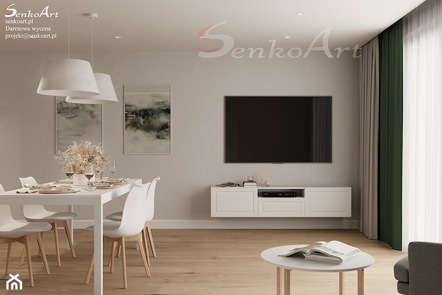Projekt salonu z częścią do jadalni - zdjęcie od Senkoart Design