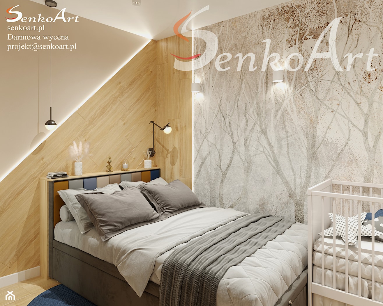 Sypialnia małżeńska z łóżkiem dla dziecka - zdjęcie od SenkoArt Design - Homebook