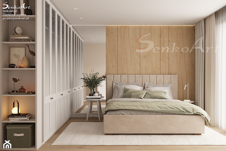 Sypialnia z szafką dla przechowywania rzeczy - zdjęcie od Senkoart Design