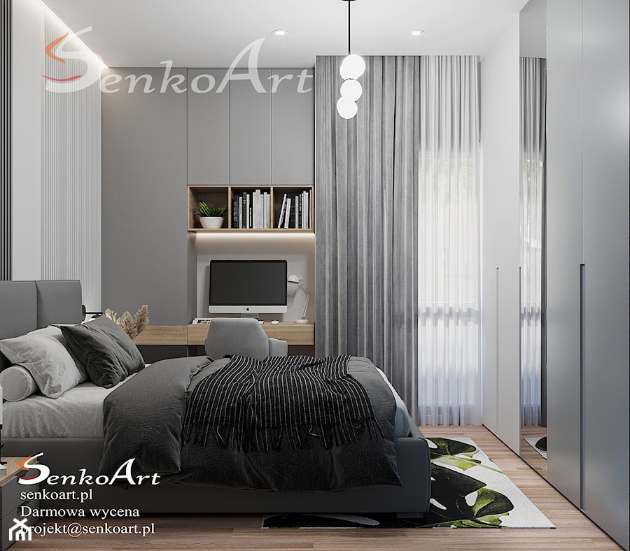 Aranżacja sypialni nowoczesnej z własnym biurkiem - zdjęcie od SenkoArt Design