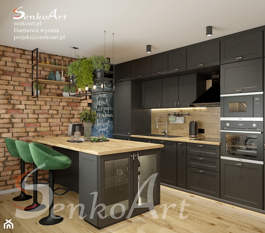 Kuchnia czarna z drewnem - zdjęcie od SenkoArt Design