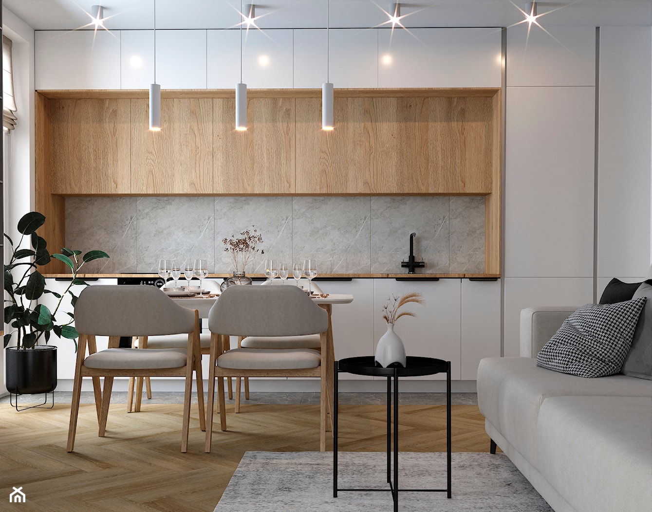 Salon z aneksem kuchennym w domu - zdjęcie od SenkoArt Design - Homebook
