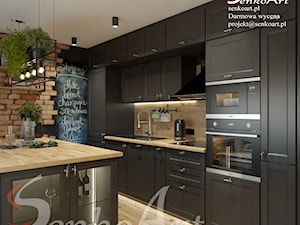 Czarna kuchnia z drewnianą podłogą - zdjęcie od SenkoArt Design
