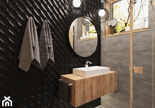 Projekt łazienki w domu prywatnym - Mała z lustrem łazienka z oknem, styl nowoczesny - zdjęcie od PROJEKTOWNIA Małgorzata Woldańska