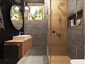 Projekt łazienki w domu prywatnym - Średnia z lustrem z punktowym oświetleniem łazienka z oknem, styl nowoczesny - zdjęcie od PROJEKTOWNIA Małgorzata Woldańska