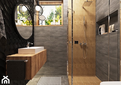 Projekt łazienki w domu prywatnym - Średnia z lustrem z punktowym oświetleniem łazienka z oknem, styl nowoczesny - zdjęcie od PROJEKTOWNIA Małgorzata Woldańska