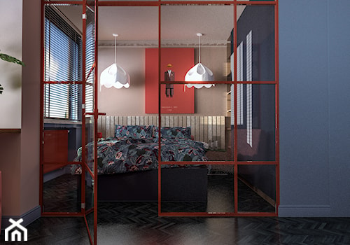 TNT I'm dynamite - Mała niebieska szara sypialnia, styl nowoczesny - zdjęcie od e interiors