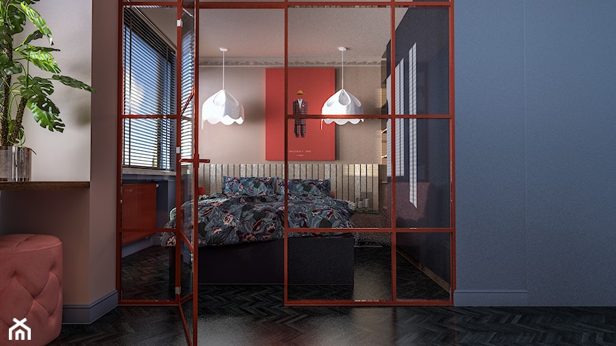 TNT I'm dynamite - Mała niebieska szara sypialnia, styl nowoczesny - zdjęcie od e interiors