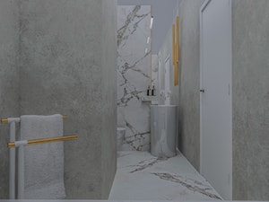 Apartament Filtry - Mała bez okna z lustrem z marmurową podłogą łazienka, styl nowoczesny - zdjęcie od e interiors
