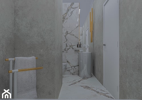 Apartament Filtry - Mała bez okna z lustrem z marmurową podłogą łazienka, styl nowoczesny - zdjęcie od e interiors