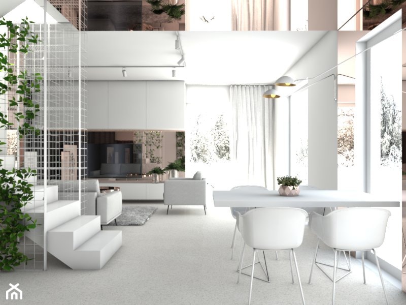 Białe wnętrze z miedzianymi elementami - Salon, styl nowoczesny - zdjęcie od DNAarchitekci